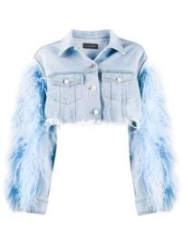 feather-trimmed cropped denim jacket at Farfetch